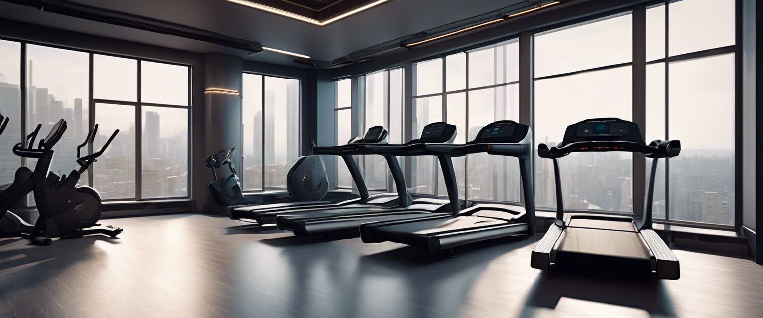 Modern gym with incline treadmills