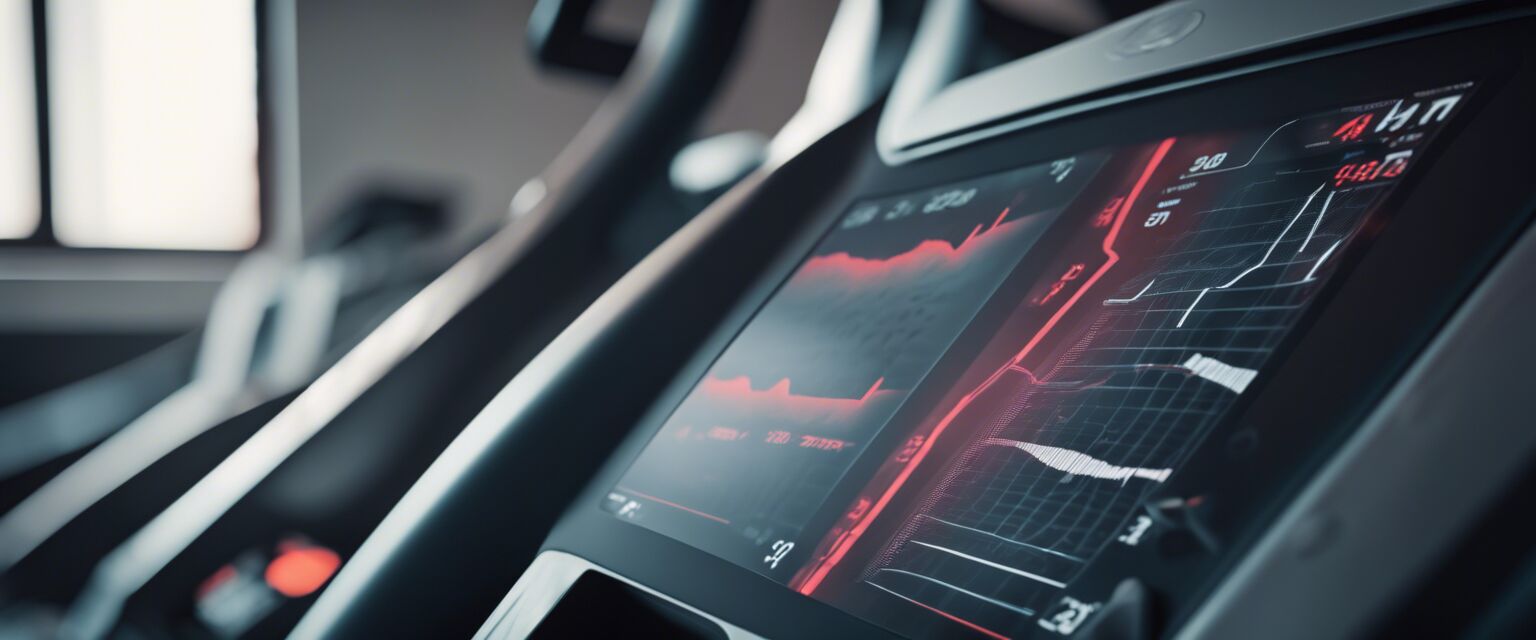 Treadmill monitor showing heart rate